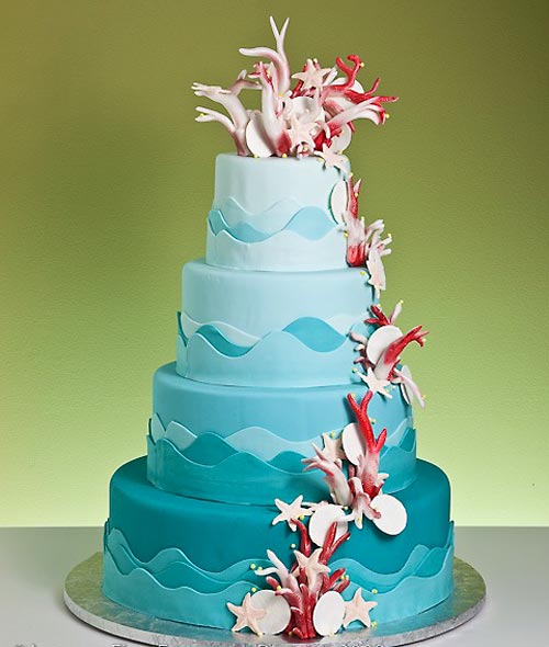 Blue Beach Theme Wedding Cake