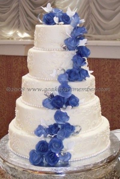 Blue Wedding Cake with Flowers