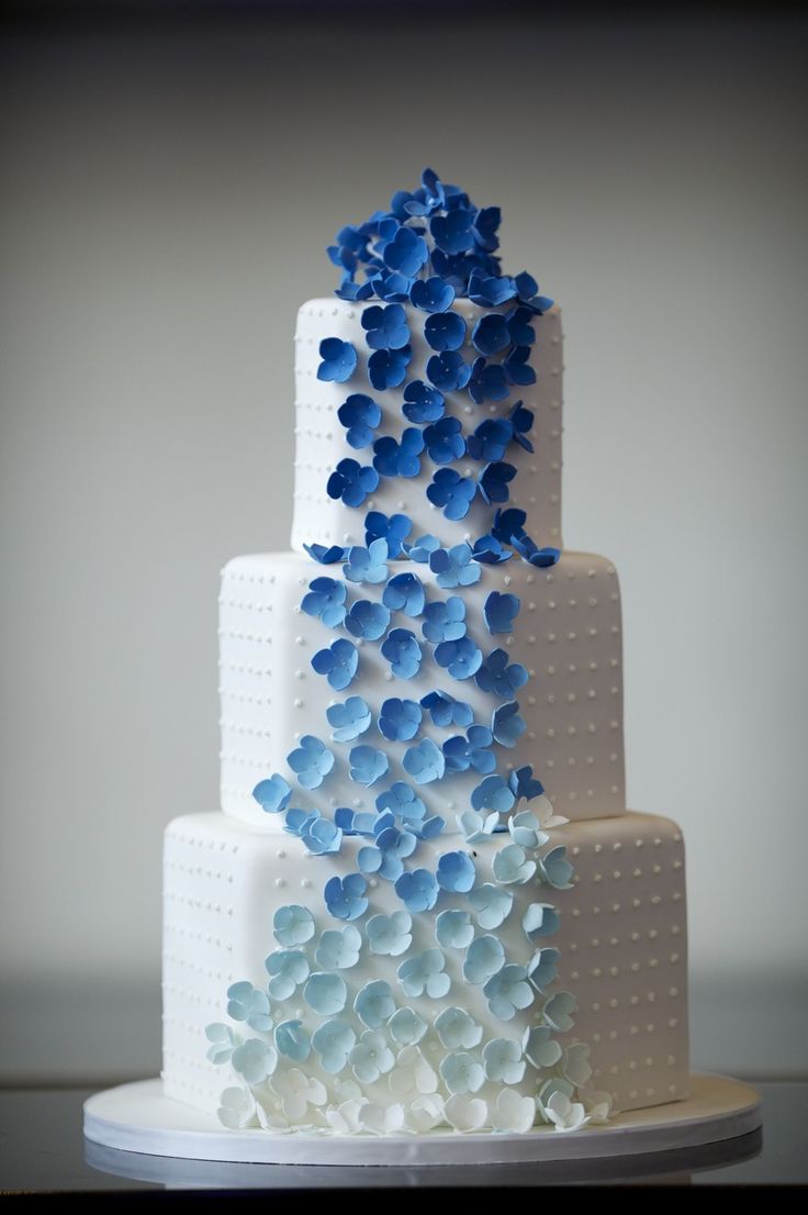 Blue Wedding Cake with Flowers