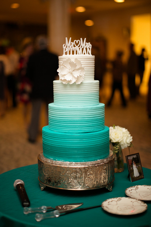 Gold and Teal Ombre Wedding Cake