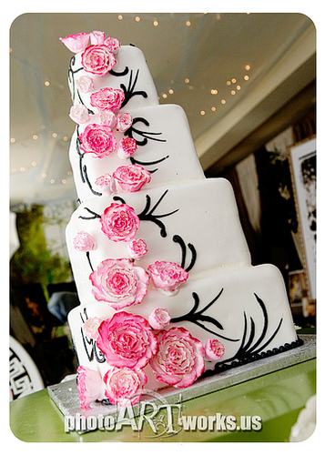 Hot Pink and White Wedding Cake