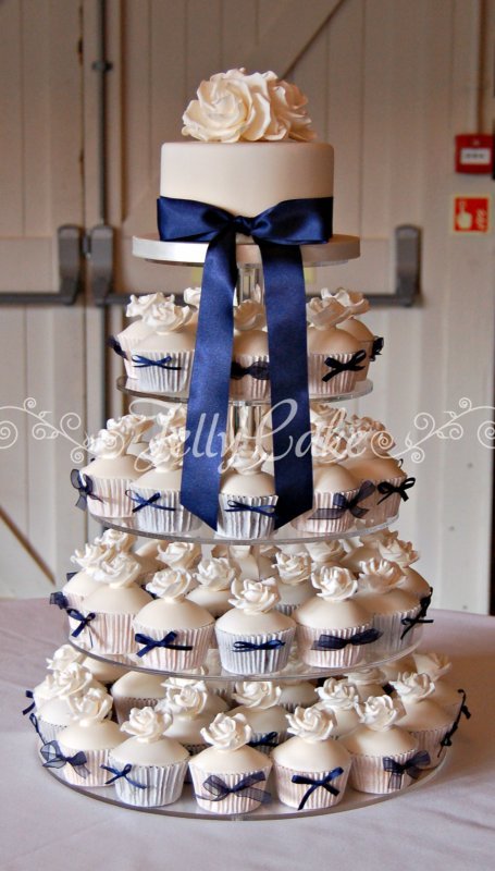 Navy Blue Wedding Cake and Cupcake