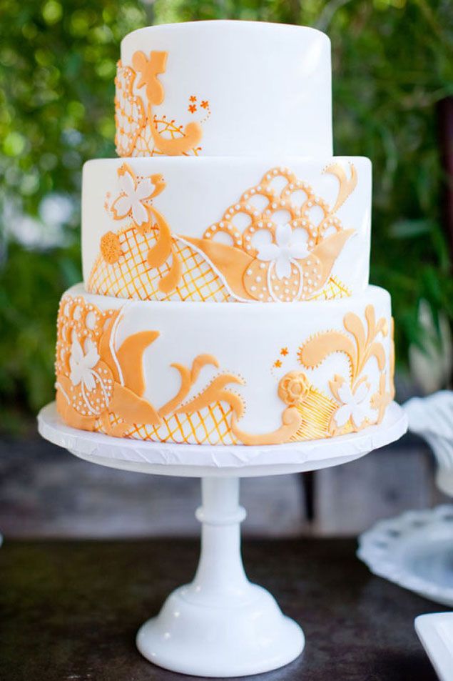 Orange and White Wedding Cake