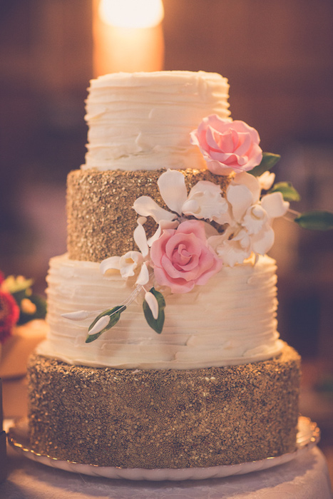 Pink and Gold Wedding Cake