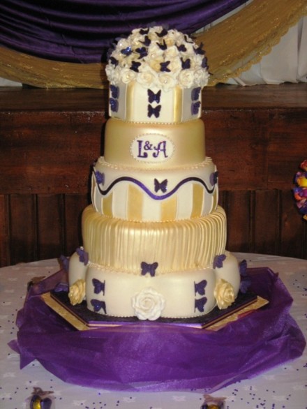 Purple and Gold Wedding Cake