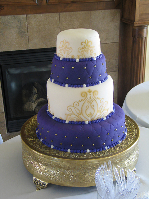 Purple and Gold Wedding Cake