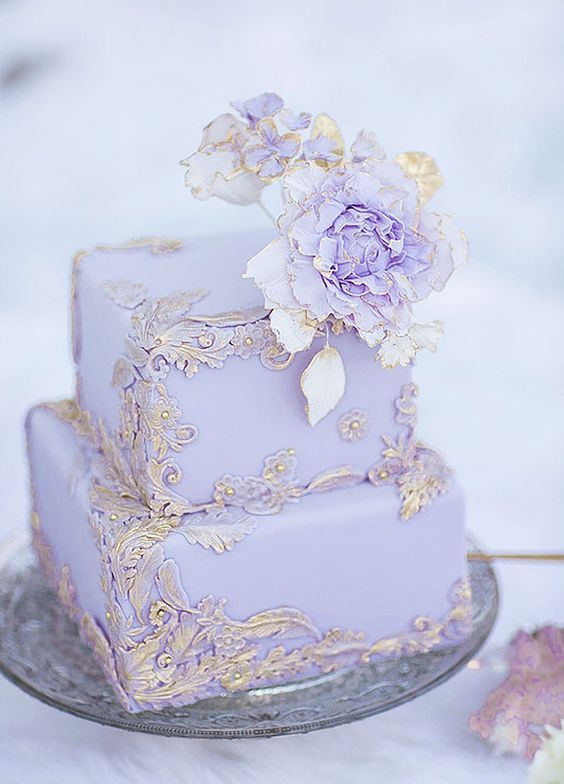 Purple and Gold Wedding Cake