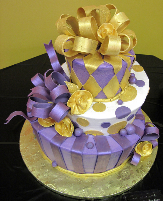 Purple and Gold Wedding Cake