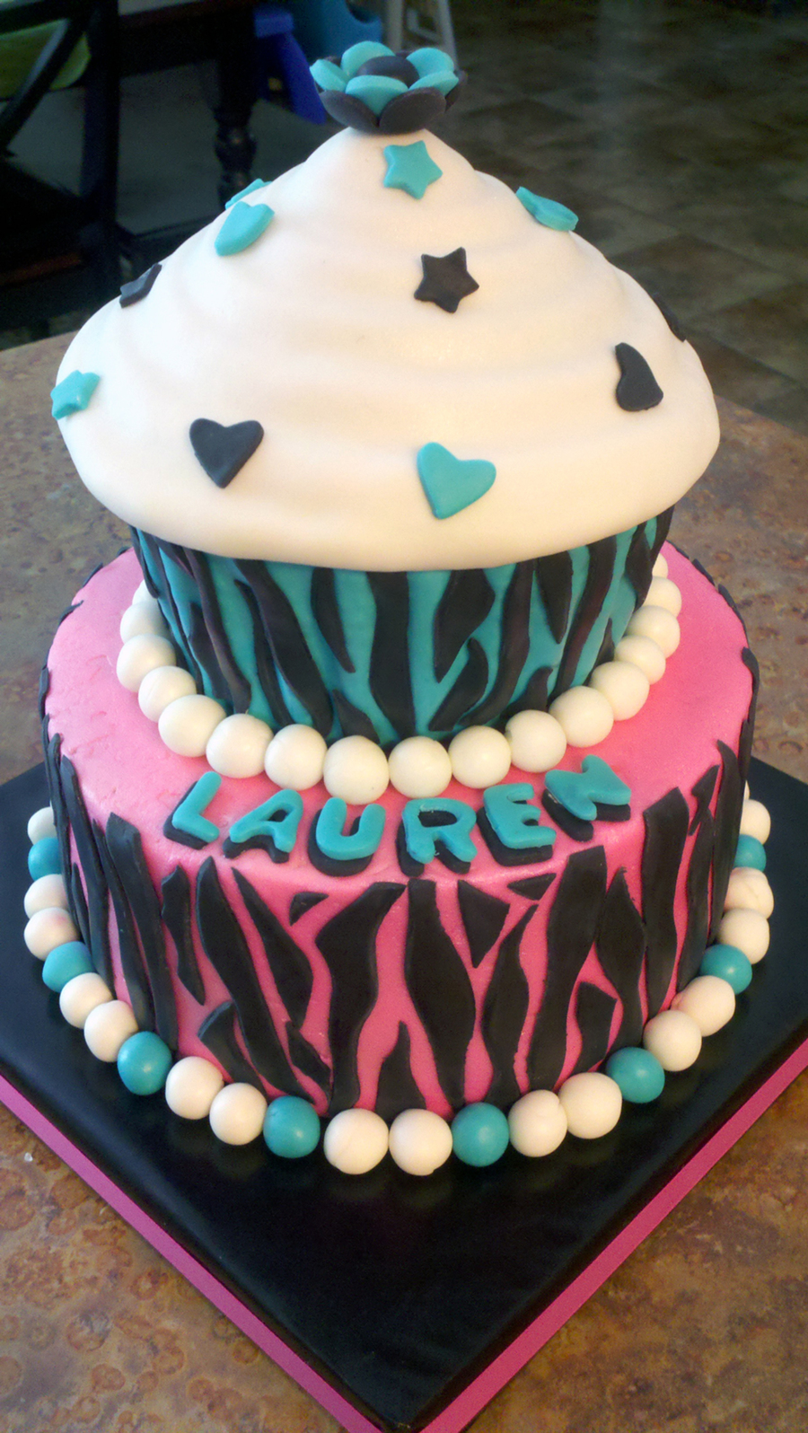 Teal and Pink Birthday Cake