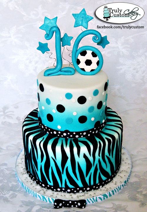 Teal Zebra Sweet 16 Birthday Cakes