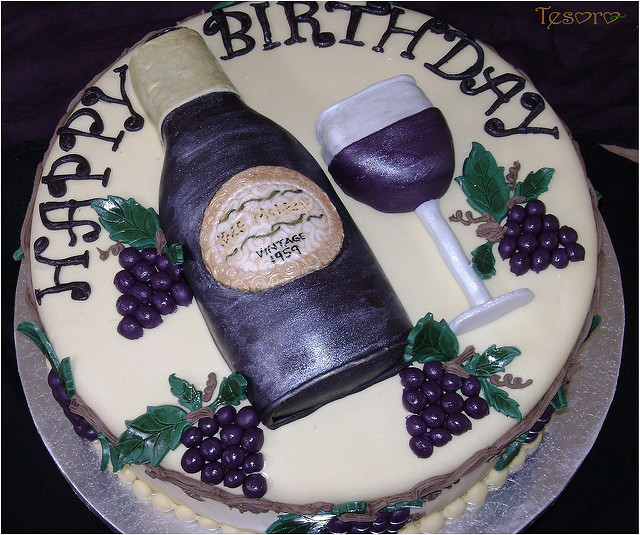 Birthday Cake with Wine Bottle