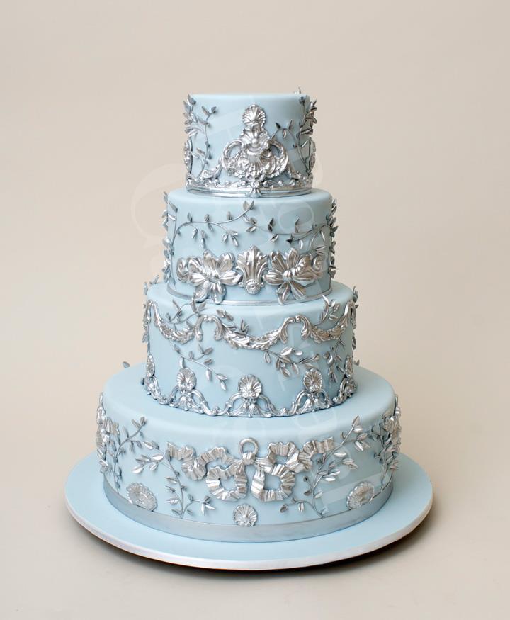 Blue and Silver Winter Wedding Cake