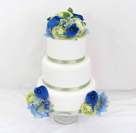 Blue Hydrangea Wedding Cake Topper