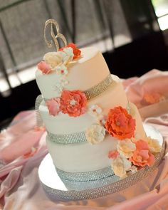 Coral Gray Silver Wedding Cake