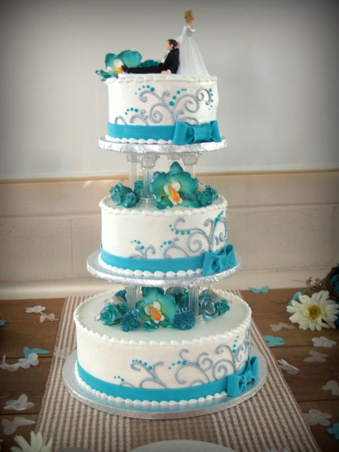 Teal and Silver Wedding Cake