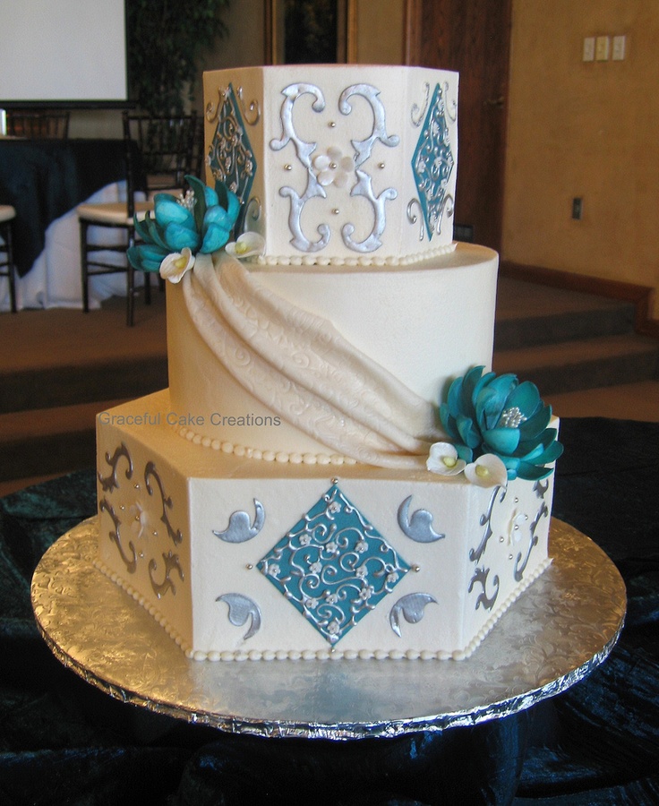 Teal and Silver Wedding Cake