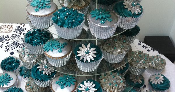 Teal and Silver Wedding Cake