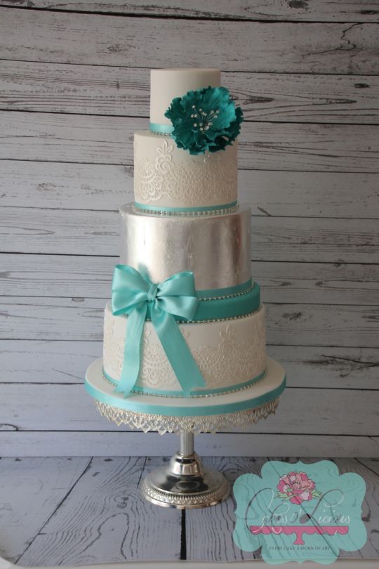 Teal and Silver Wedding Cake