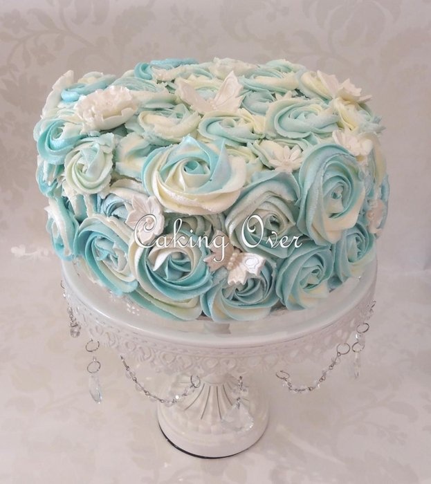 Blue and White Rosette Cake