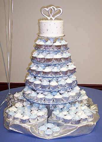 Blue Wedding Cakes with Cupcakes