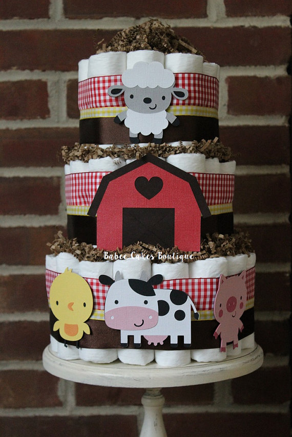 Farm Animal Baby Shower Diaper Cake