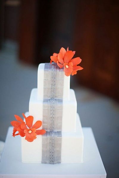 Grey and Orange Wedding Cake