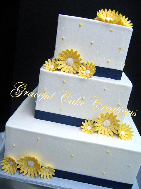 Navy Blue and Yellow Wedding Cake