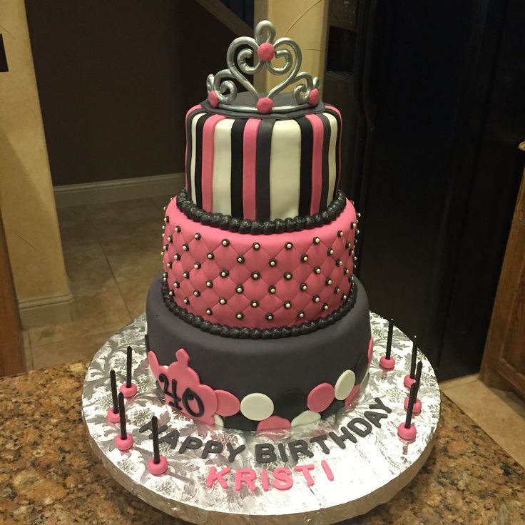 Pink and Black 40th Birthday Cake