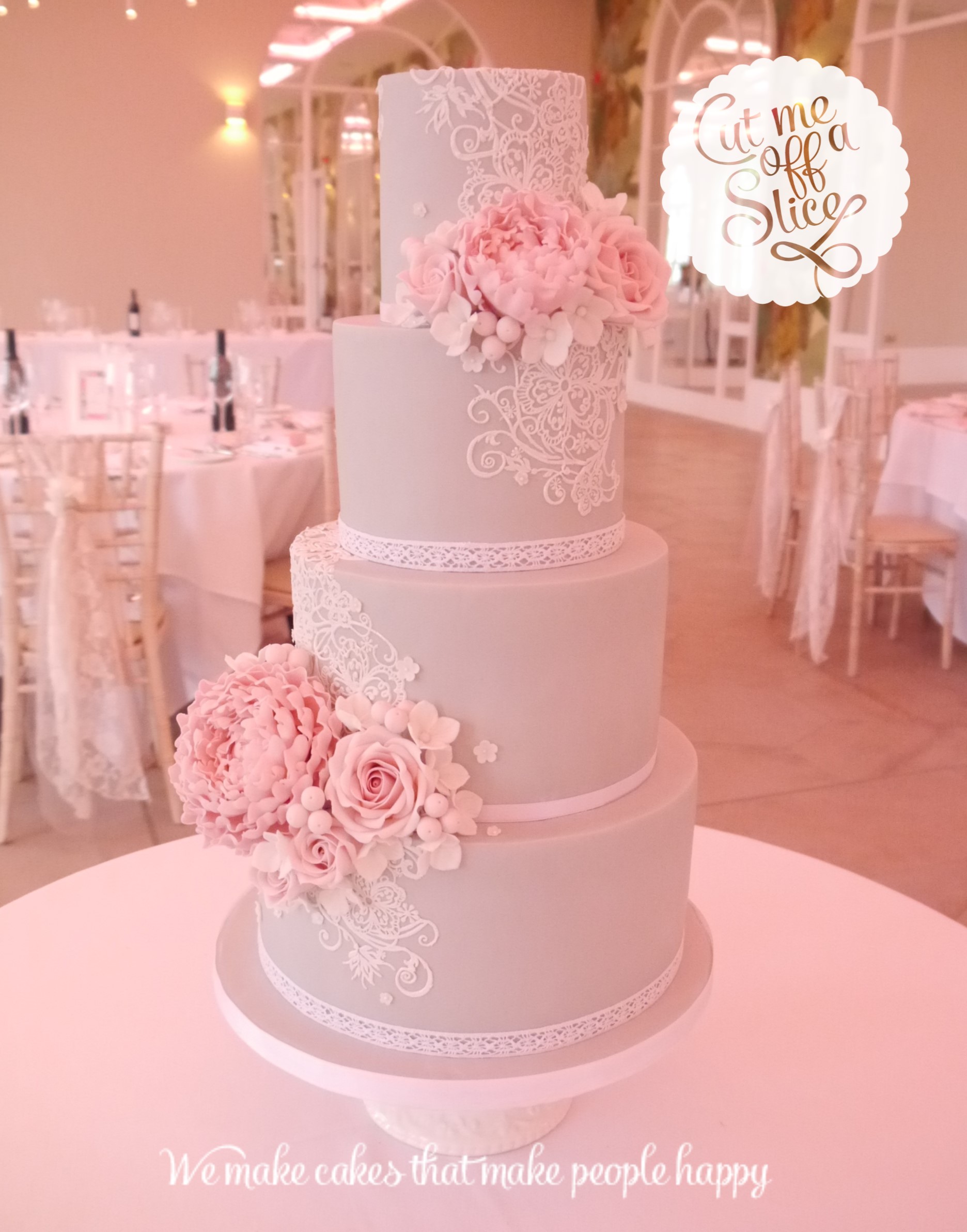 Pink and Gray Wedding Cake Flowers