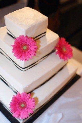 Pink Gerbera Daisy Wedding Cake