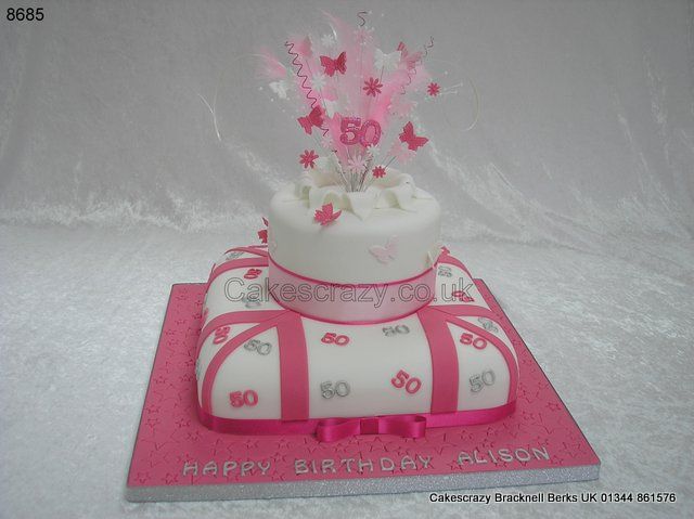 Pink White Silver Birthday Cake