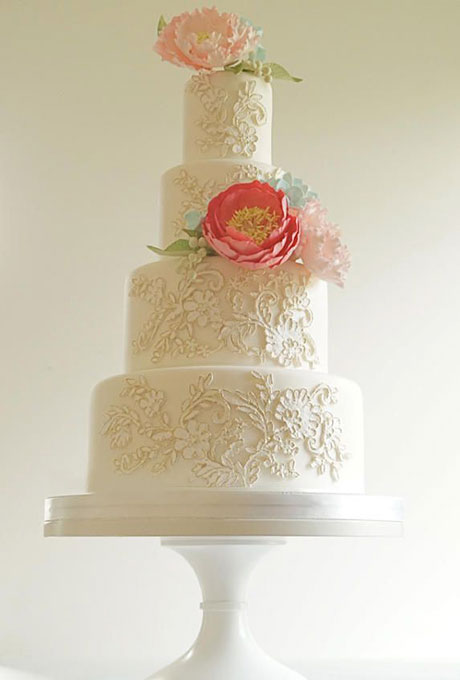 Sugar and Lace Wedding Cake with Flowers