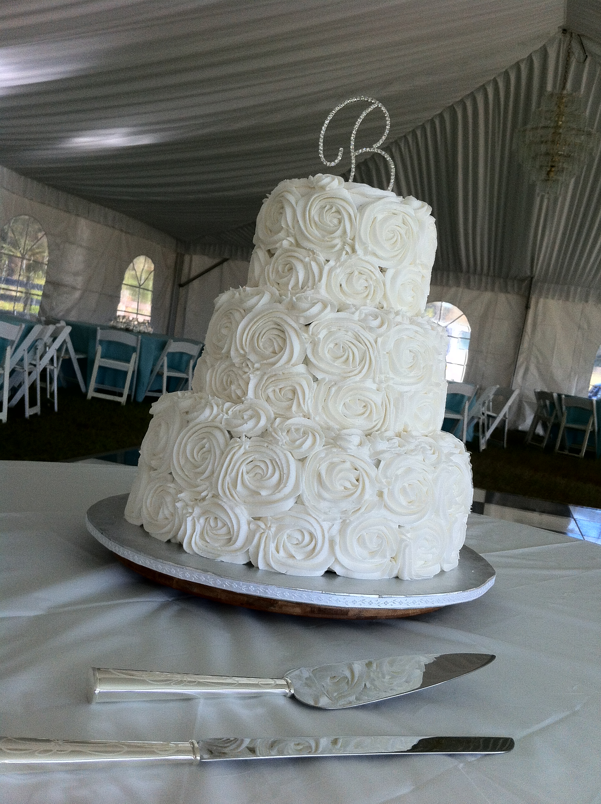 White Rose Swirl Wedding Cake