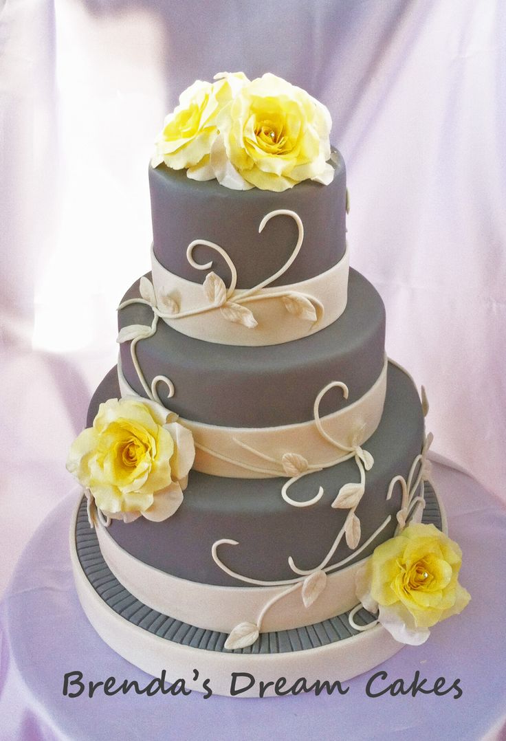 Yellow and Gray Rose Wedding Cake