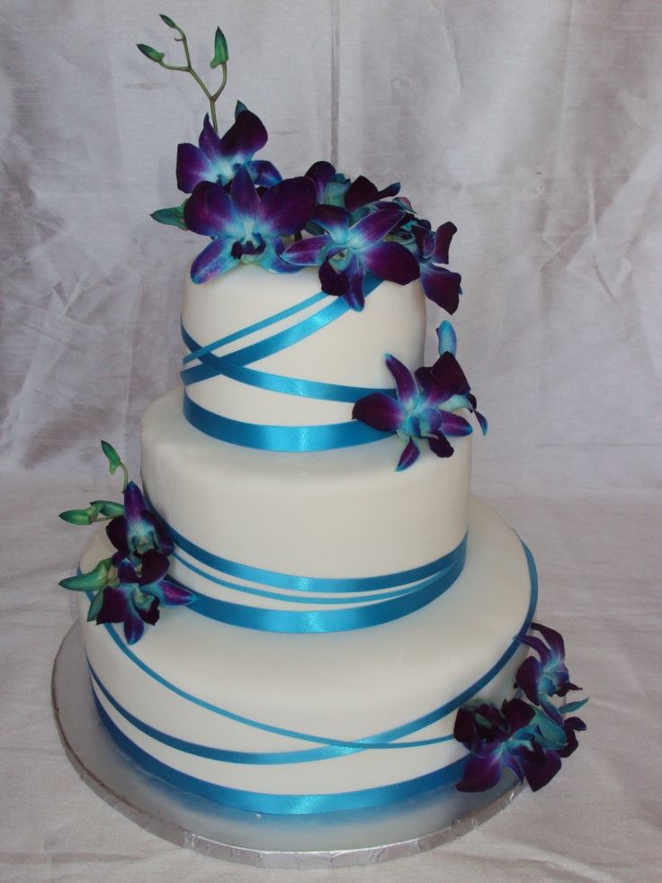 Blue and Purple Orchid Wedding Cake