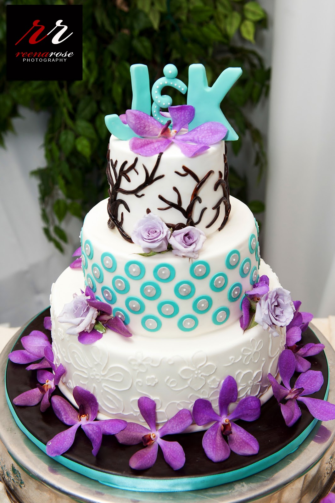 Purple and Turquoise Wedding Cake