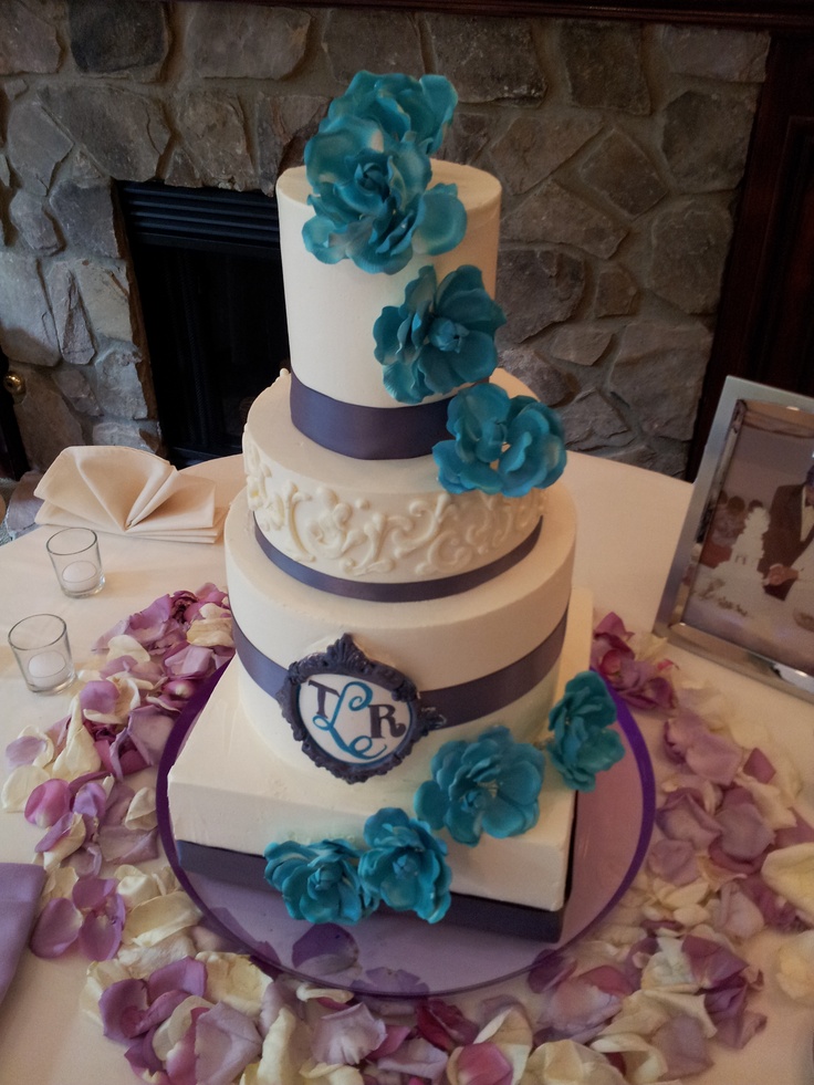 Purple and Turquoise Wedding Cake