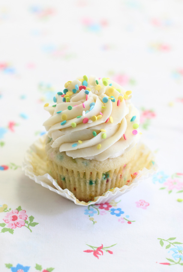 Confetti Cake Batter Cupcakes with Frosting