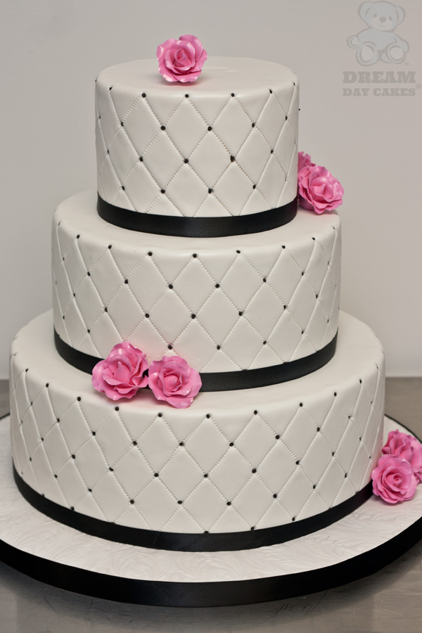 Hot Pink Black White Wedding Cake