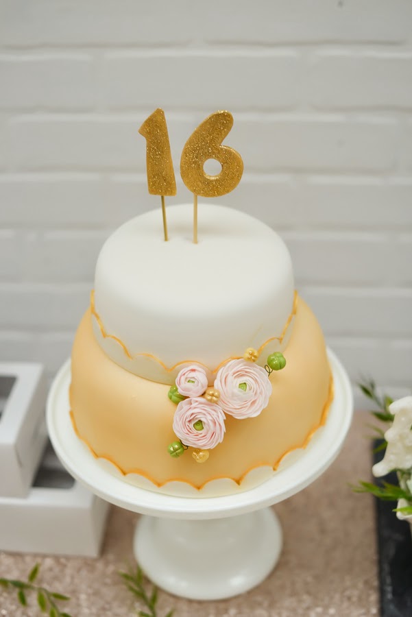 Pink and Gold Sweet 16 Cake