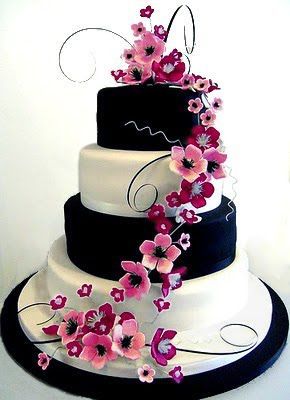 Pink Black and White Birthday Cake