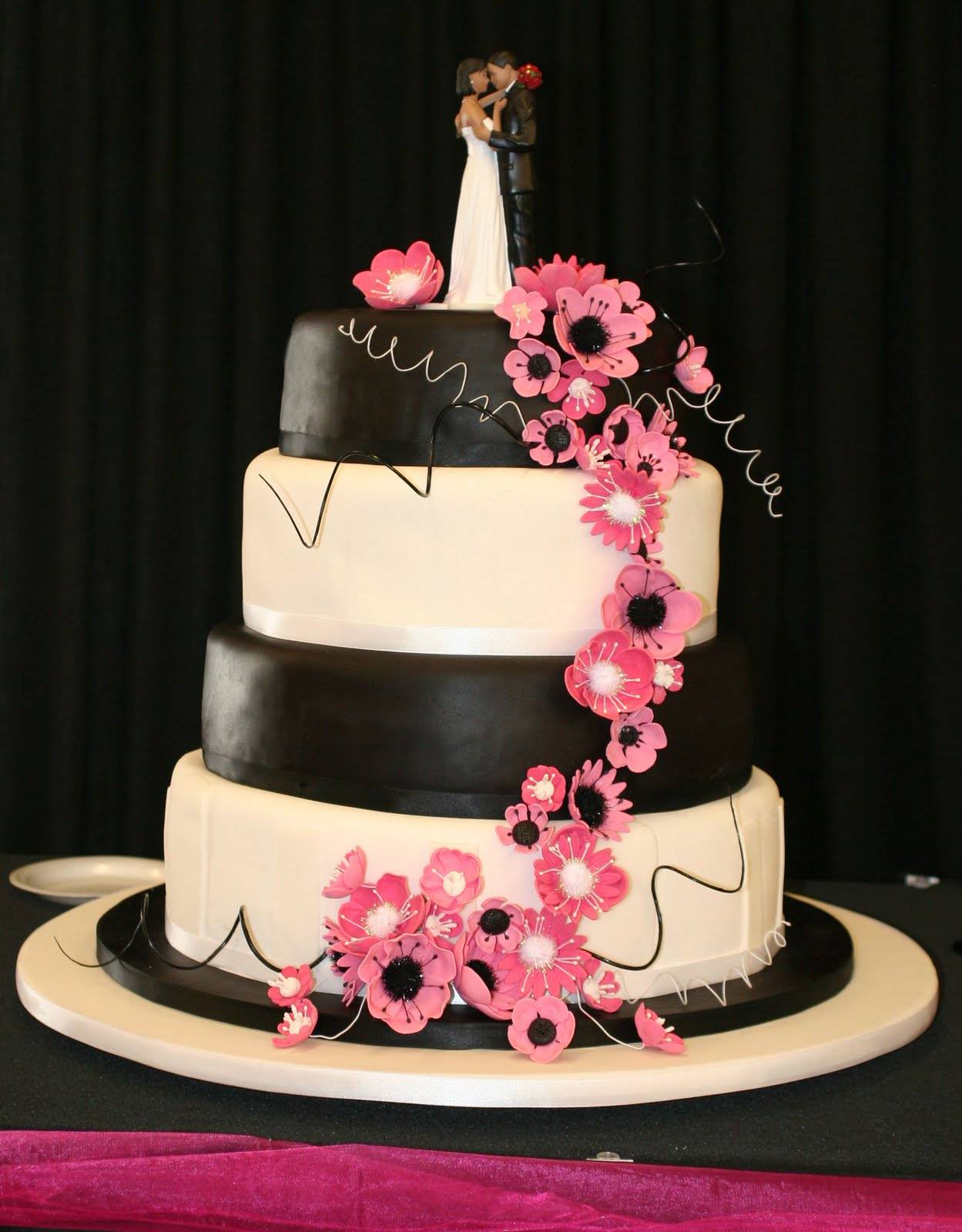 Pink Black and White Wedding Cake