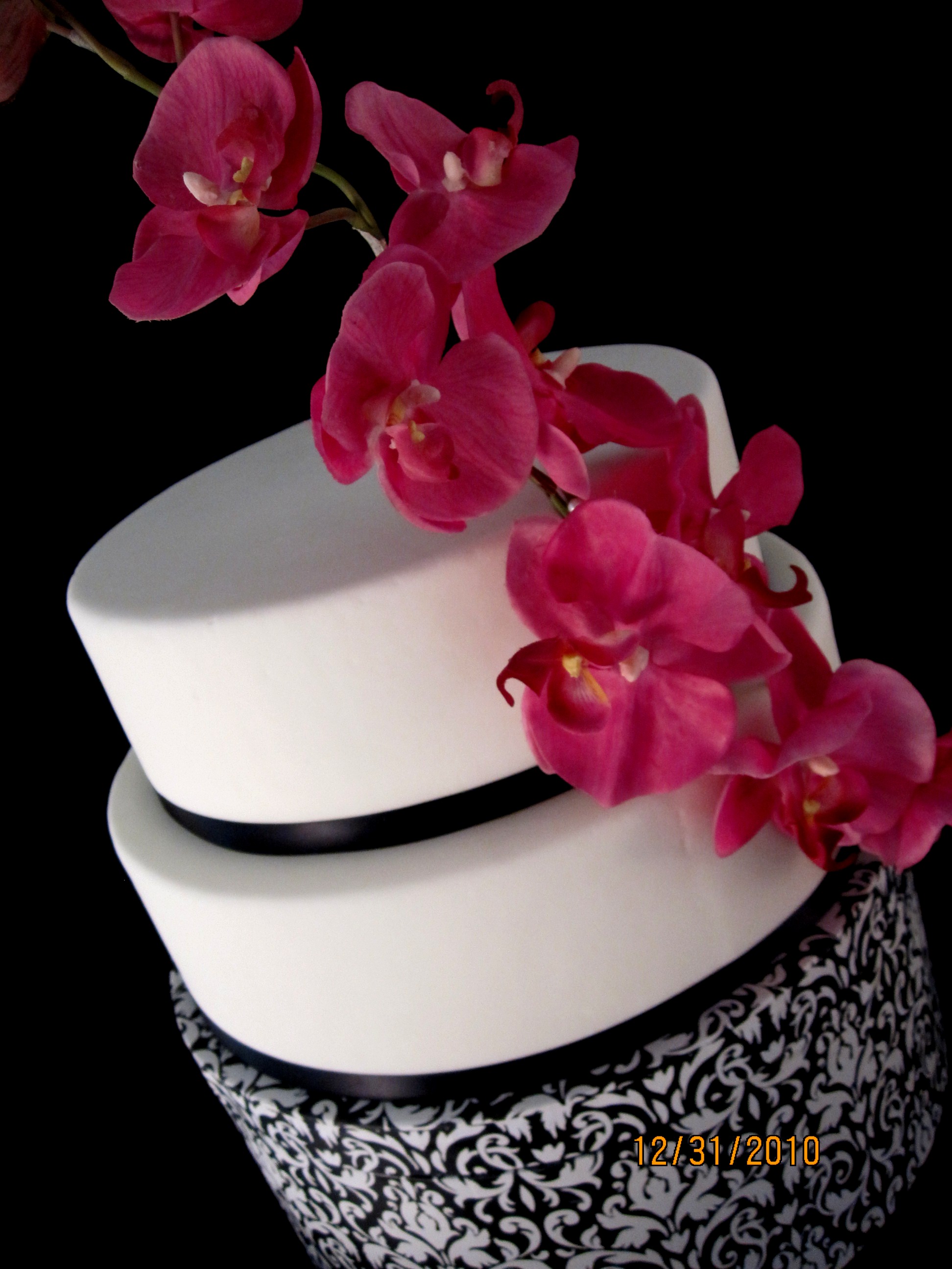 Pink Black and White Wedding Cake