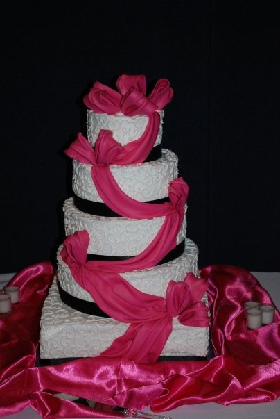 Pink Black and White Wedding Cake