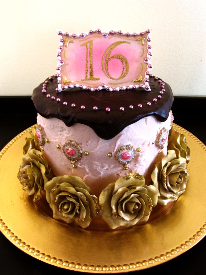 Sweet 16 Cake Pink White and Gold