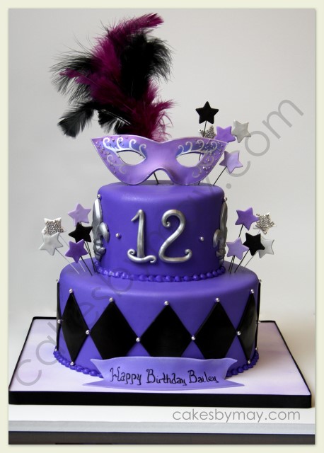 Black Silver and Purple Birthday Cake