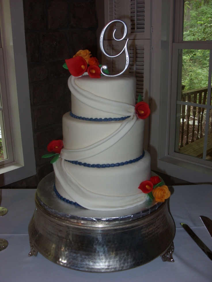 Blue and Orange Wedding Cake