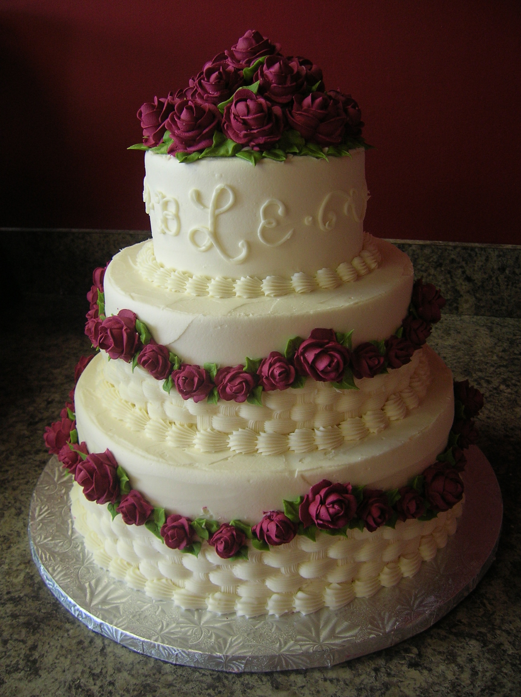 Cranberry Wedding Cakes with Roses