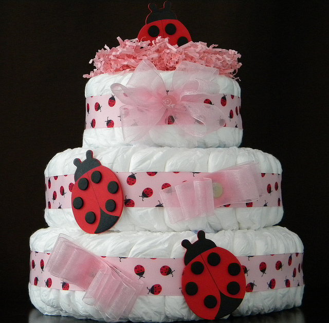 Ladybug Baby Shower Diaper Cake Idea