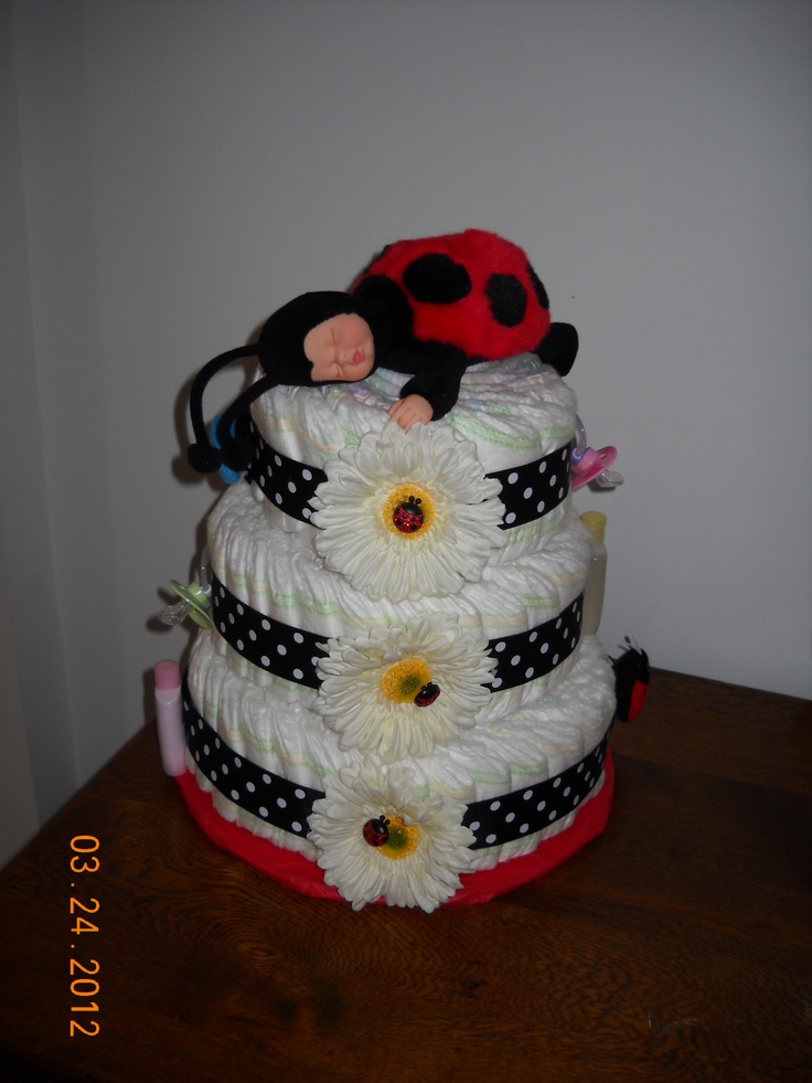 Ladybug Baby Shower Diaper Cake Idea